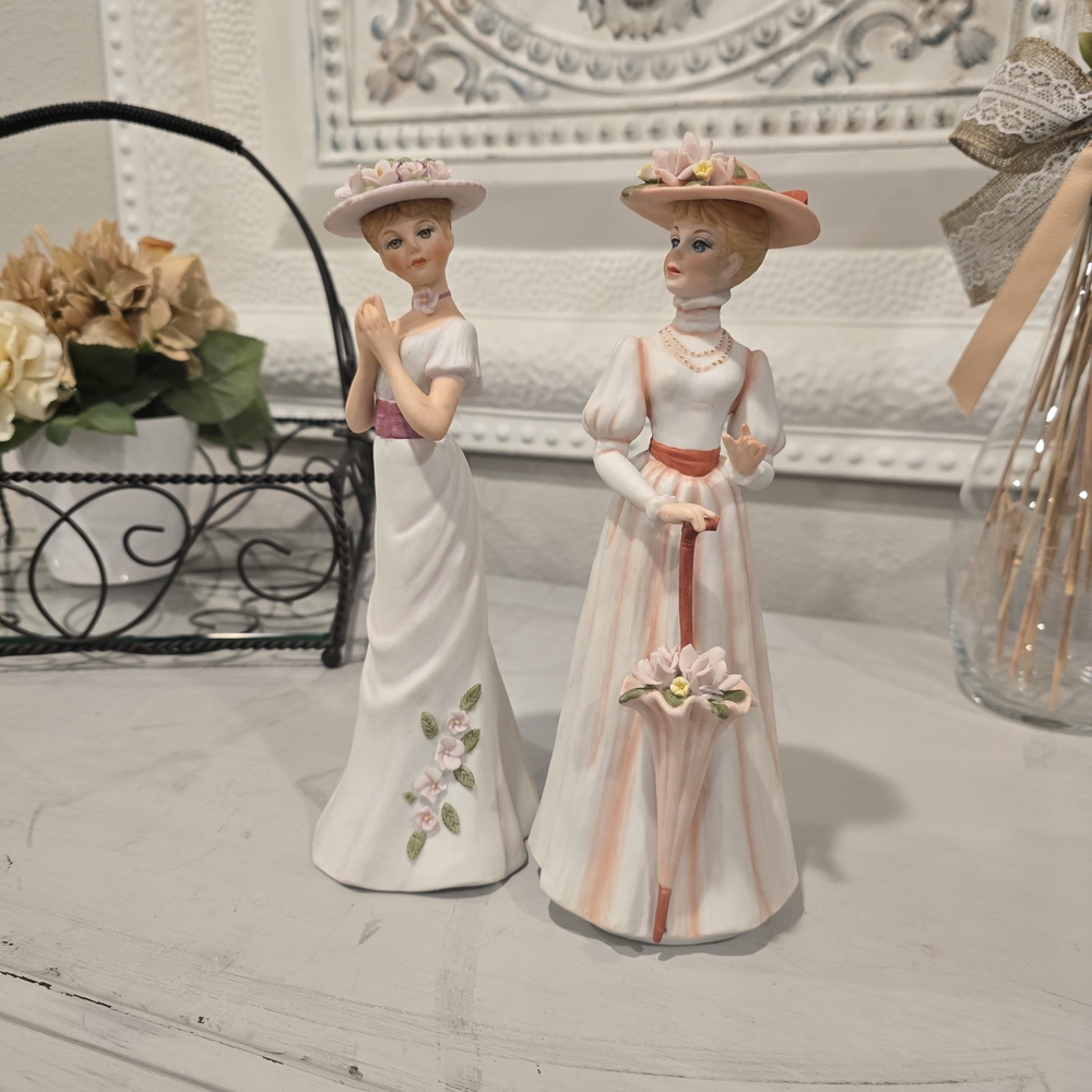 Vintage Enesco Imports Corp Victorian Porcelain Ladies Figurines